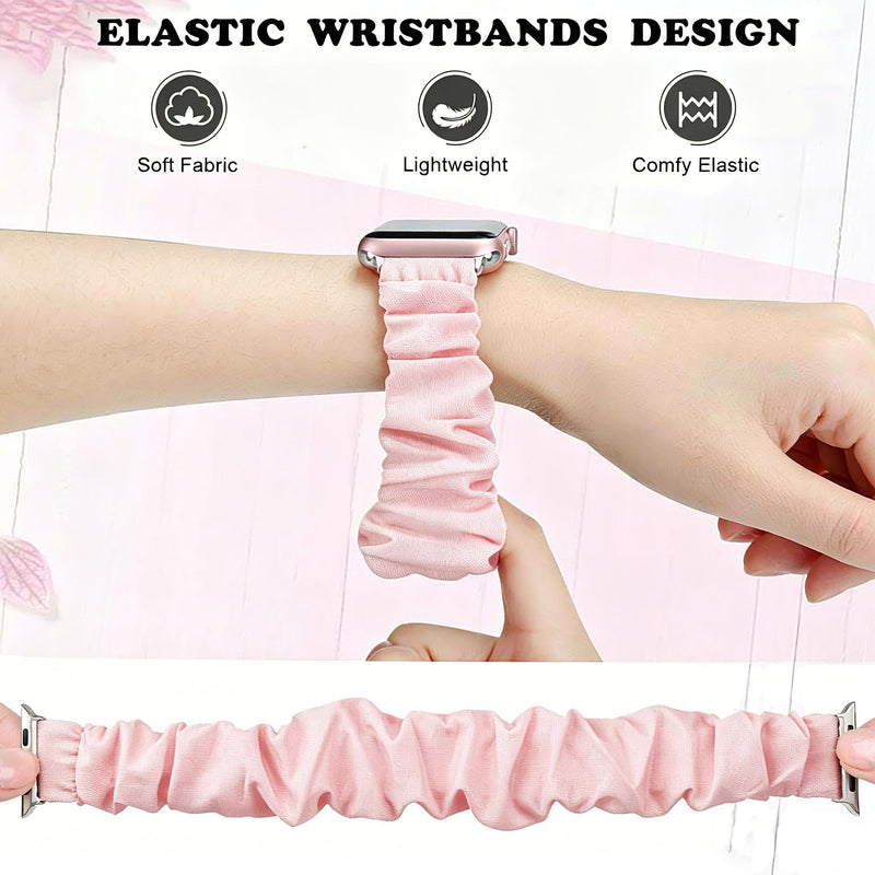 4 Pack Scrunchie Band Compatible with Apple Watch Bands 38mm 40mm 41mm 42mm 44mm 45mm 46mm 49mm Women, Scrunchy Bracelet Strap for iWatch Series 11 10 9 8 7 6 5 4 3 2 1 SE 3 2 1 Black/Pink/Pine Green/Floral Lace 38/40/41mm/(42mm-series 11 10)-s