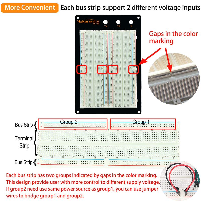 Makeronics Solderless 1660 Breadboard Super Kit - 1660 Tie-Points Experiment Plug-in Breadboard with Aluminum Back Plate + 350 Jumper Wires + 65 Jumper Wires for Prototyping Circuit/Arduino