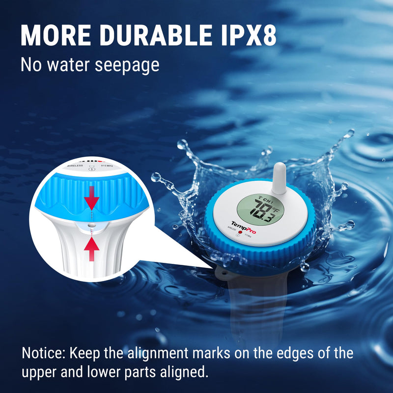 TempPro Waterproof Wireless Pool Thermometer Easy Read, Digital Pool Thermometer Floating for Swimming Pool, Hot Tub, Cold Plunge, Pond, Upgraded IPX8 Water Temperature Monitor (Previously ThermoPro) 1