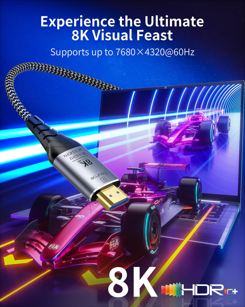 Fiber Optic HDMI Cable 50ft, 8K Long Active HDMI 2.1 Cable 48Gbps Ultra High Speed Braided 8K@60Hz 4K@120Hz, Dynamic HDR, eARC, HDCP 2.2&2.3, 3D, for Laptop, PC, PS5, Xbox, HDTV, Projectorr, Monitor 50 Feet