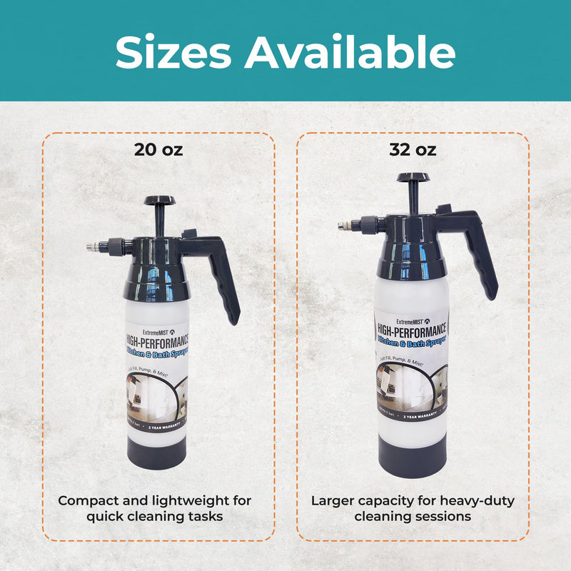 ExtremeMist High-Performance Kitchen & Bath Sprayer | Refillable Pressurized Sprayer | Ultra-Fine Mister | Continuous Spray Bottle for Cleaning | High Pressure | 32 oz Bottle