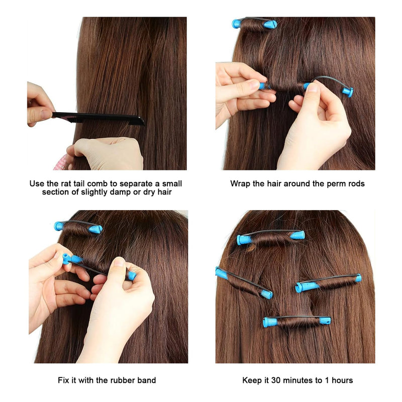 24 Pcs Perm Rods for Short Hair Perming Kit 0.35/0.27 Inch Perming Rods Perm Kit Perm Rollers Perm Curlers Hair Rollers with Steel Tail Comb for Long Short Hair Hairdressing Styling Tool Blue Yellow
