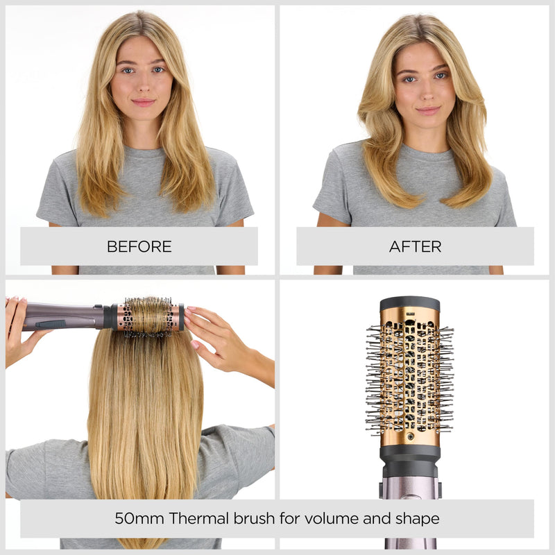 BaByliss Air Styler 1000W - All in One Hair Dryer Brush, Volumiser and Curler, Advanced Ionic Frizz-Control System, 4 Attachments, Copper/Grey, 2136U single
