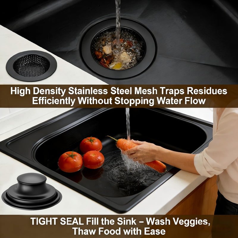 Garbage Disposal Flange 5-Piece Kit, 3.5" Putty-Free Leak-Proof Sink Stopper by UHOUSING Matte Black