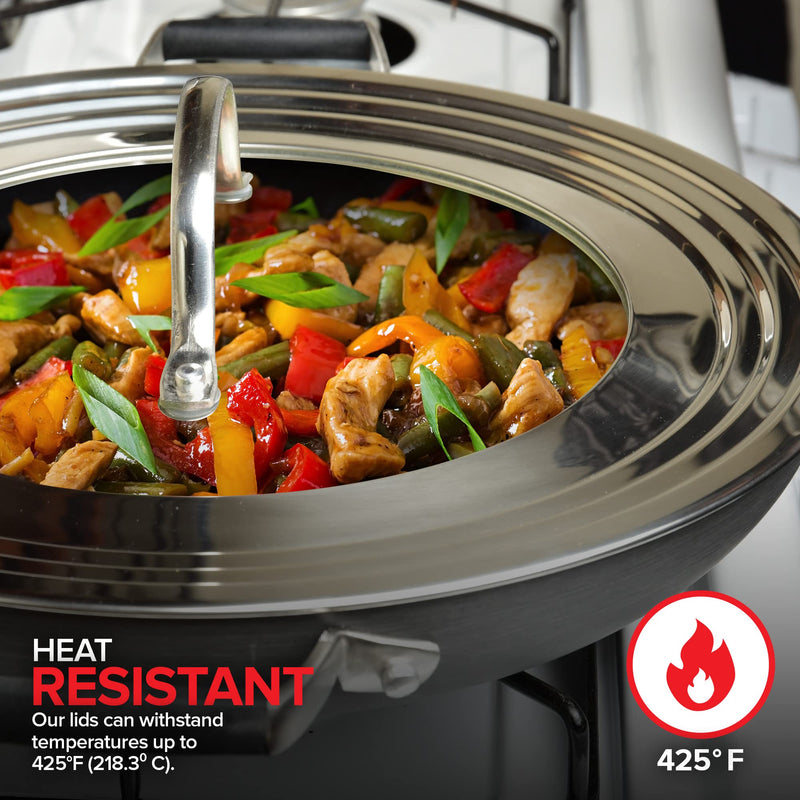 Modern Innovations Universal Lid with Tempered Glass Top for Pots & Pans, Fits 8.25, 9, 10, 11, and 12 Inch Cookware - Large Replacement Frying Pan Cover, Cast Iron Skillet Lids - Stainless Steel 1