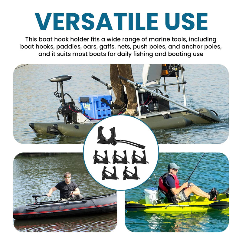 6 Pack Boat Hook Holder Replacement, Rubber Quick-Release Marine Clips, Fits Oars, Push Anchor Poles, Gaffs & Tools (3/4" to 2" Dia.), Spring Strap for SOF-LOC Style Mounts