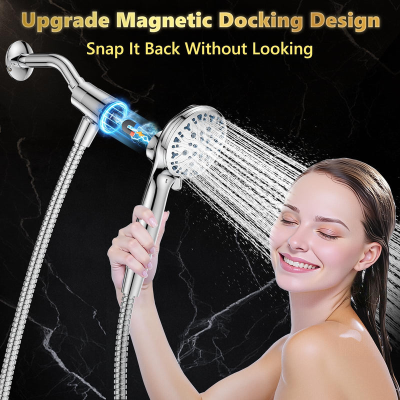 High Pressure Filtered Shower Head with Handheld, Upgrade Magnetic 10-Mode Handheld Showerhead Built-in Power Wash for Bathroom Cleaning, Detachable Shower Head with 71" Shower hose Chrome