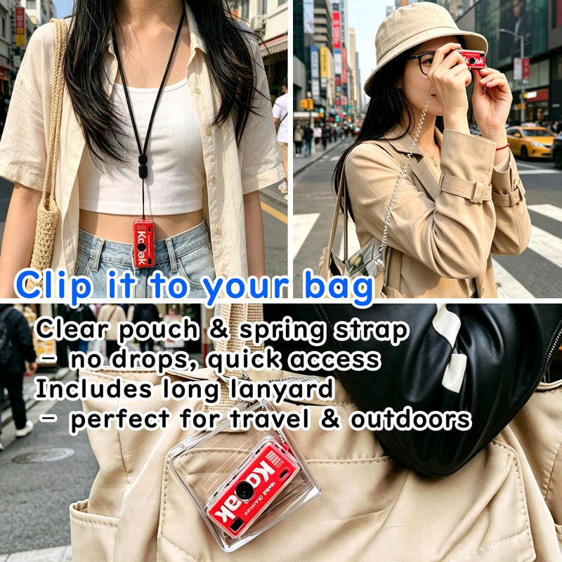 Protective Case for Kodak CHARMERA – Full-Cover Design for Keychain Camera –Includes Spring Strap, Anti-Drop Lanyard, Clear Pouch & Stickers Transparent