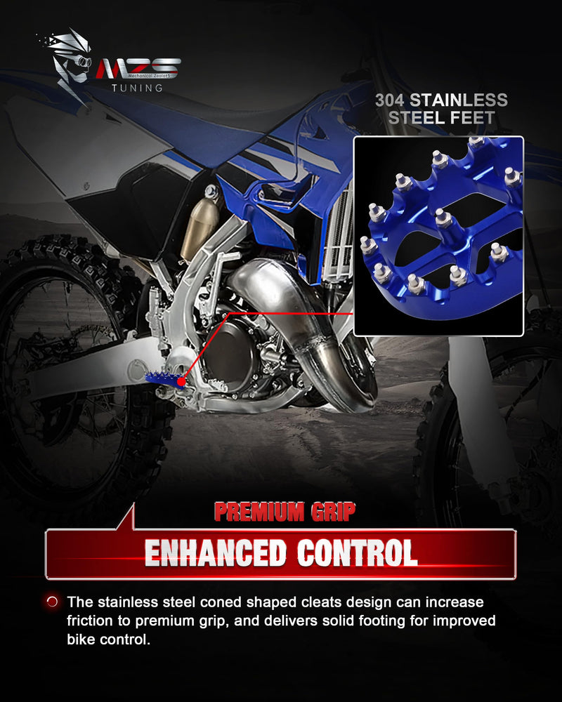 MZS Dirt Bike Foot Pegs, CNC Motocross Footpeg MX Footrest Rest Pedal Blue Compatible with YZ65 YZ85 YZ125 YZ250 YZ250F YZ125X YZ250X YZ426F YZ450F YZ450FX YZ250FX WR250F WR450F YZ 65/85/125/250/250F/250X/426F/450F,WR 250F/450F