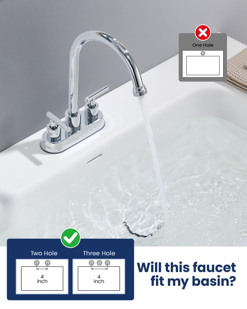 4 Inch Centerset Laundry Faucet, 2 or 3 Hole Deck Mount, Chrome Utility Sink Faucet with 360° Swivel Spout and 3/4'' Thread End Garden Hose Adapter