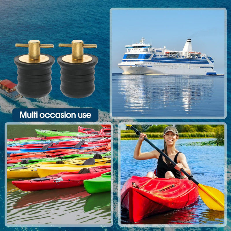 4 Boat Drain Plugs with T Handle and Twist Plug Function (Brass, 1.25 Inch) Brass