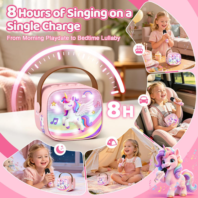 Unicorn Karaoke Machine for Kids, Clear&Loud Sound Portable Mini Karaoke Machine+2 Wireless Microphones for Kids, 4 Voice Changers+Bluetooth, Birthday Gifts for 2-8 Year Old Girls Unicorn Gifts