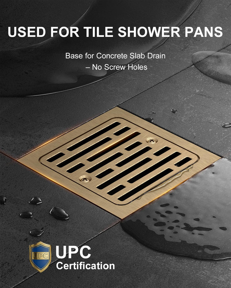 4 Inch Tile-in Champagne Bronze Shower Drain Fit for 2" PVC Pipe (Dia. 2-3/8 in) Removable SUS304 Stainless Steel Strainer Cover with Copper Layer, Champagne Gold DT062412-CZ 2-Year Replacement