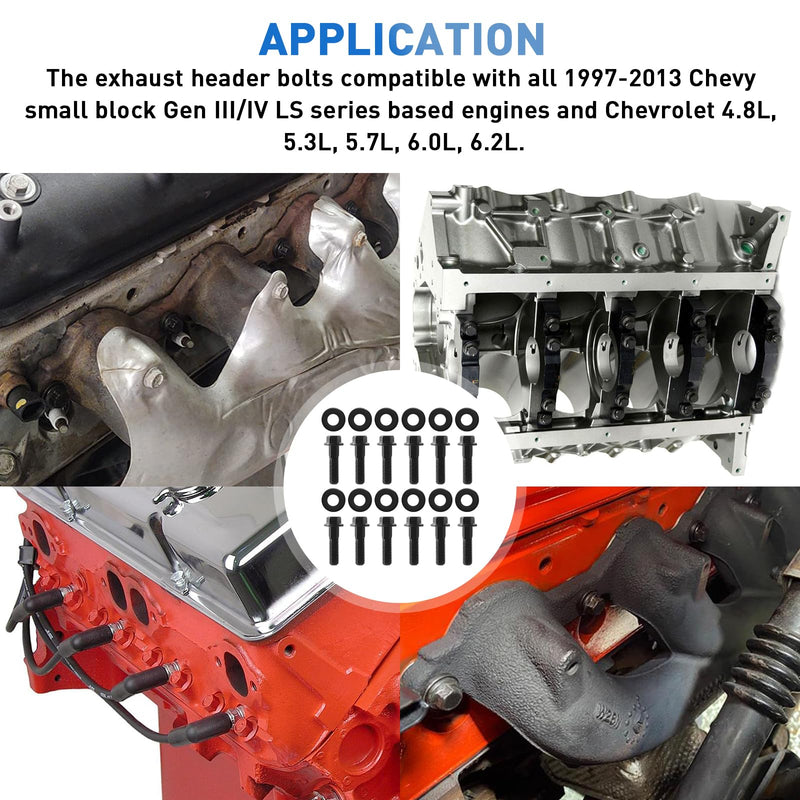 LS Header Bolts 134-1202, for Chevrolet Gen III/LS Series LS1 LS3 LS2 LS6,Also for 4.8L,5.3L,5.7L,6.0L,6.2L,7.0L LS Based Engines