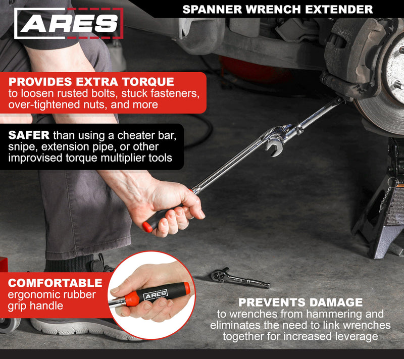 ARES 33013 – 15-Inch Spanner Wrench Extender – Offers Extra Torque to Remove Rusted or Over-Tightened Fasteners – Fits Wide Variety of Wrenches - Safer than Cheater Bars