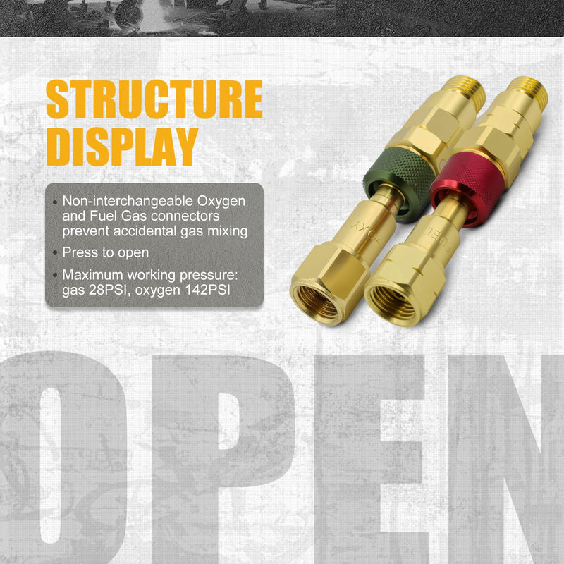 ‎AWLOLWA QDB10 Oxy Acetylene Quick Connects Set, Fit 9/16"-18 B Fittings, Hose to Torch Quick Connect, brass, with Check Valves