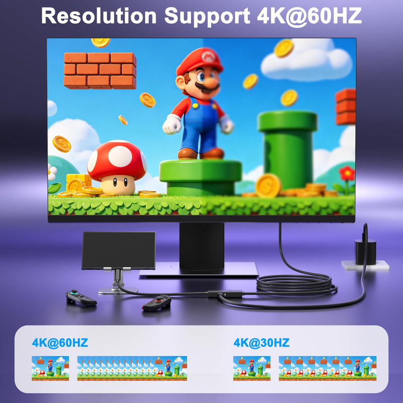 Travel Portable Switch 2 Dock for Nintendo Switch 2/1/OLED HDMI Cable | Plug-and-Play, 6ft, 4K@60HZ, PD 100W Charging, Portable Base, Travel Dock
