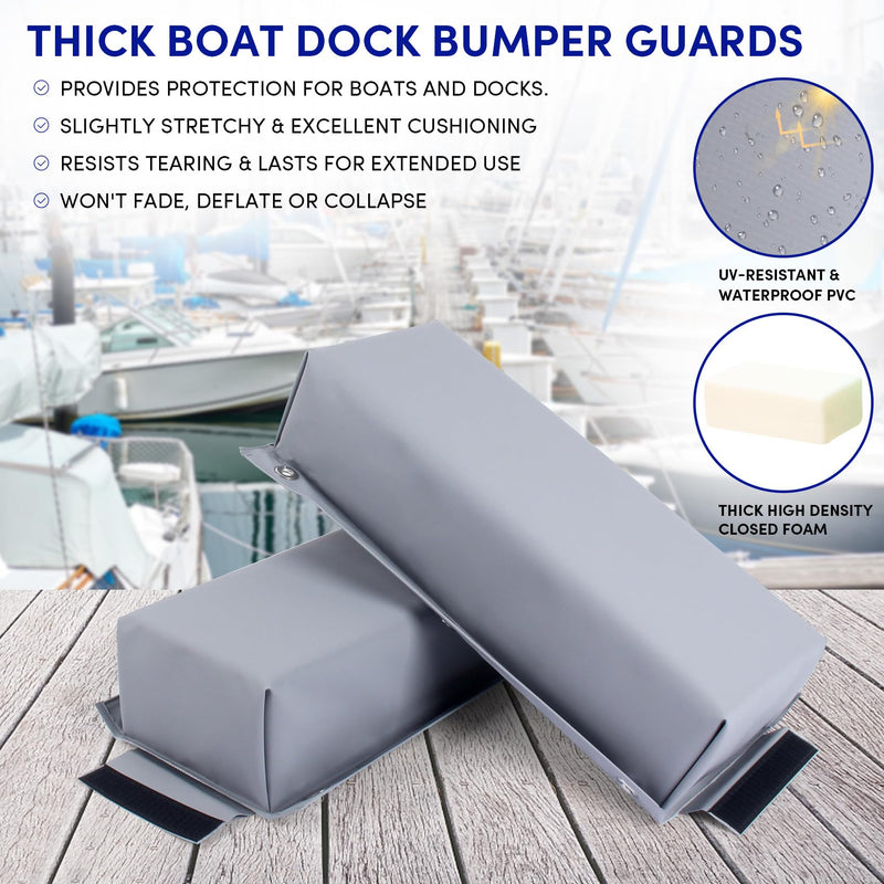 Dock Bumper,Dock Bumper Guard with Screws,Boat Dock Bumper for Boat Dock Vertical Pole Post or Corner Dock,PVC Piling Bumper-Post Bumper for Horizontal Deck or Pier Fenders Grey 2Pack Total 32IN