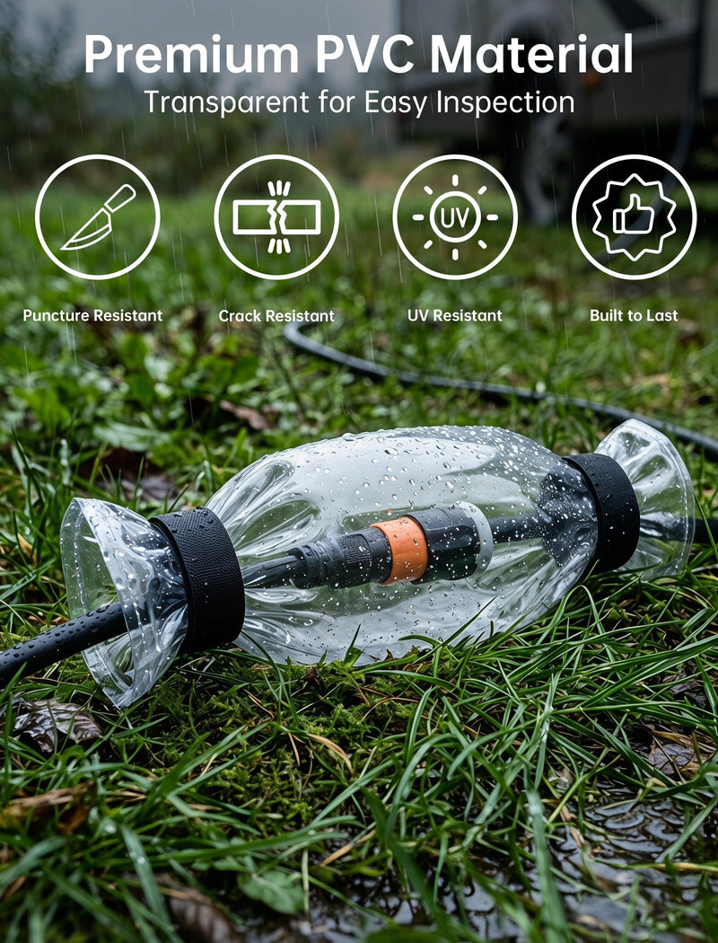 Tomorotec Outdoor Extension Cord Cover Waterproof Heavy Duty PVC for RV | Transparent PVC Shows Joints Instantly, Tool-Free Roll-Up Buckle Shields Generator And Holiday Light Plugs