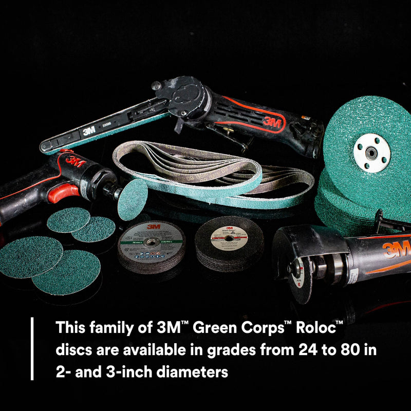 3M Green Corps Roloc Disc 36526, 60 Grit, Quick Change, Heavy Duty, Grinding, Coating Removal, 2 in, 25 Discs/Carton 40+ Grit