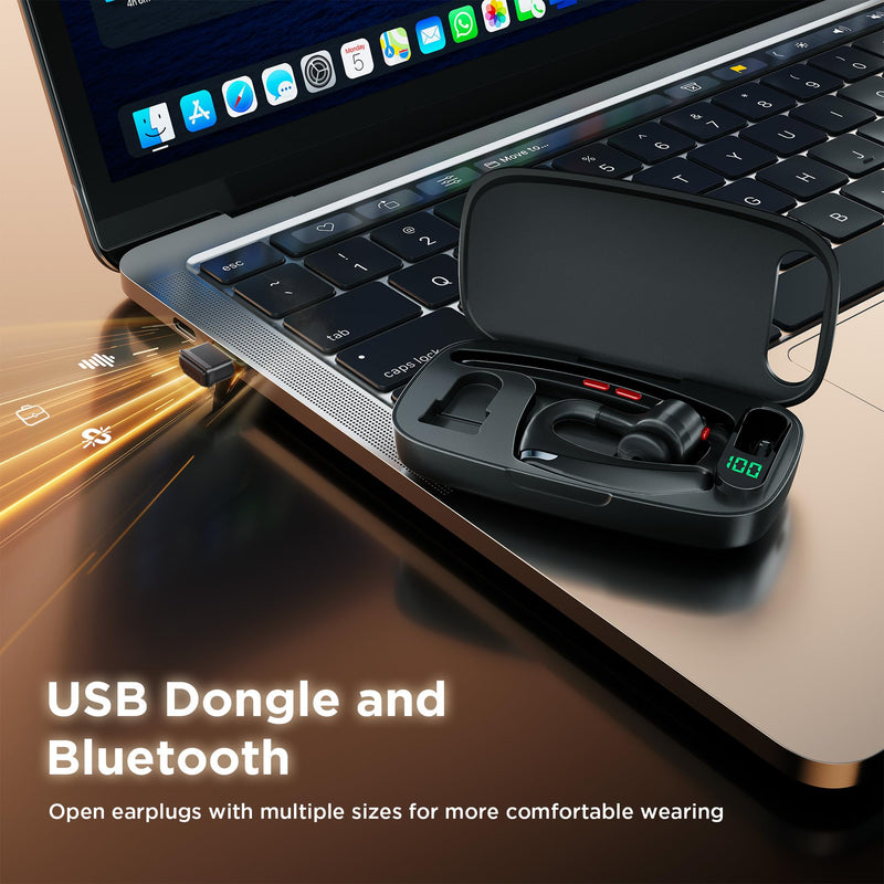 Bluetooth Headset V5.3, Wireless Headset with Dual Noise-Canceling Mics, Portable Charging Case, 300H Standby Time, Hands Free Headphones for PC/Cell Phones, Trucker/Office/Work Black