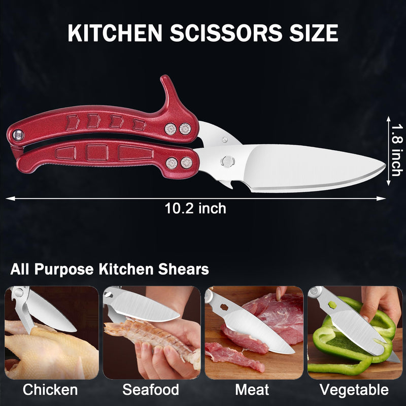 Kitchen Shears Heavy Duty Poultry Shears Meat Cutting Dishwasher Safe and Stainless Food Kitchen Scissors for Chicken Turkey Thanksgiving,Burgundy Burgundy