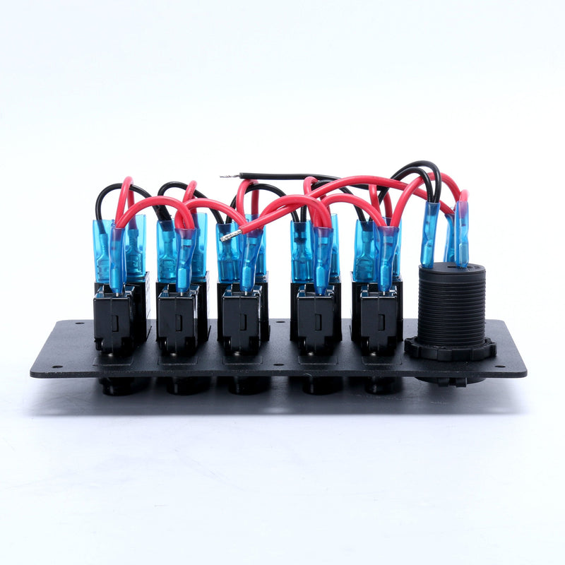Amarine Made 5 Gang Aluminium LED Rocker & CIG Socket & Circuit Breaker Waterproof Marine/Boat/rv Switch Panel AM62-PN-LB5Z/S