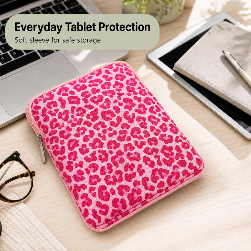 Padded Ereader Sleeve Pouch - Protective Book Sleeve for Kindle | 6-7 Inch Pink Leopard Print Tablet Paperbacks Bag Carrying Reading Accessories Bookish Gifts for Bookworms Reading Lovers