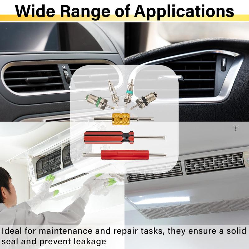 39 PCS Air Conditioning Valve Core Accessories Kit, R12 R134a Refrigeration Schrader Tire Valve Stem Cores with Single & Dual Heads Valve Core Remover Installer Tool, HVAC System Seal Caps Kit