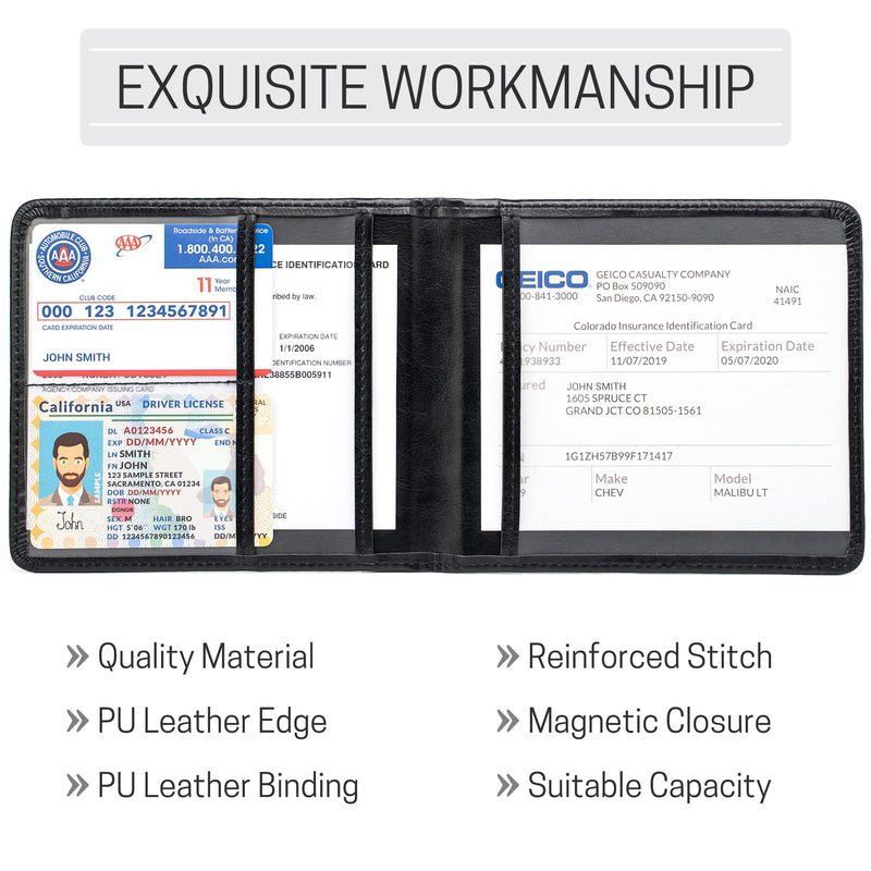 CANOPUS Car Registration and Insurance Holder, PU Leather Card Holder, Vehicle Glove Box Organizer for Auto, SUV, Truck and Motorcycle, Black
