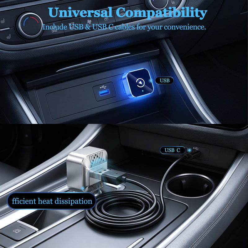 2026 Upgraded Wireless CarPlay Adapter for iPhone & Android, Auto-Connect | 2-in-1 Adapter, Fast Auto-Connect, Stable Connection, Mini Size Plug, For iPhone & Android, Convert Wired to Wireless Dongle Silver