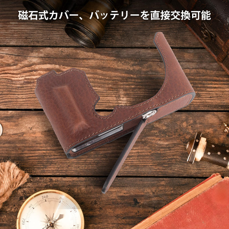 MUZIRI KINOKOO Half Case Compatible for Panasonic Lumix DC-S9 Camera, Genuine Leather Protective Cover for Lumix S9 Mirrorless Camera - with Opening Bottom and Hand Grip Design - Brown