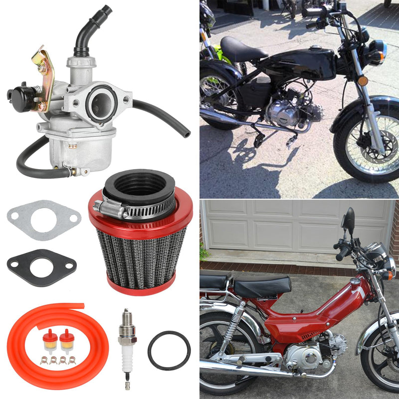 YOXUFA PZ19 Carburetor Carb Cable Choke for TaoTao Baja Kazuma Loncin Sunl Peace Sports Kayo Fox SSR Lazer 6 Kandi 50 70 90 110 125cc Chinese 4 Wheeler ATV Quad Pit Dirt Bike Go Kart Cart Moped Parts red