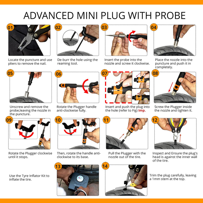 GRAND PITSTOP 21 Pcs Tubeless Tire Plugger Repair Kit with Multi-funcional Plier for Punctures and Flats on Cars, Motorcycles, ATV, RV, SUV, Trailer, Trucks & Tractors (15 Mushroom Plugs) Mini Plug With Hole+15 Plugs