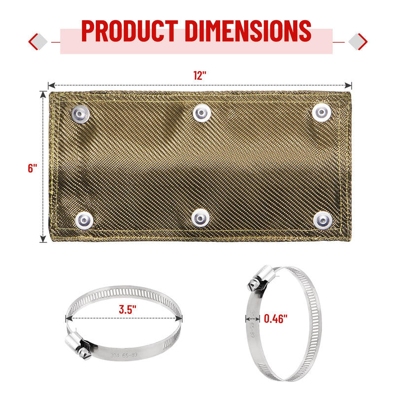 Titanium Pipe Shield 6" x 12" Exhaust Heat Shield, Two-layer Material Design Heat Protection up to 1350°F, Protects Heat Sensitive Components, Hoses, Lines, and Electrical Wiring 6" x 12"