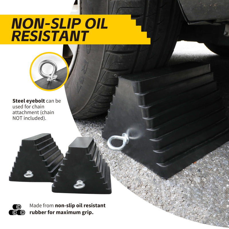 MaxxHaul 80681 Rubber Wheel Chocks 2-Pack – Heavy Duty, All-Weather, Non-Slip, Oil-Resistant with Steel Eyebolt – for Trailers, Cars, Motorcycles, RVs – 10” x 8” x 6” MaxxHaul 80681- 10" x 8" x 6"