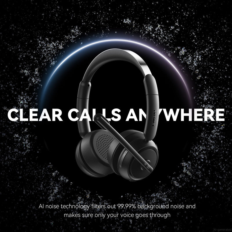 Wireless Headset with Mic for Work, Bluetooth Headset with Microphone AI Noise Cancelling & Mute Button, Wireless Headphones with Mic for Work/Home/Office/Call Center/PC/Laptop/Computer/Teams/Zoom Black