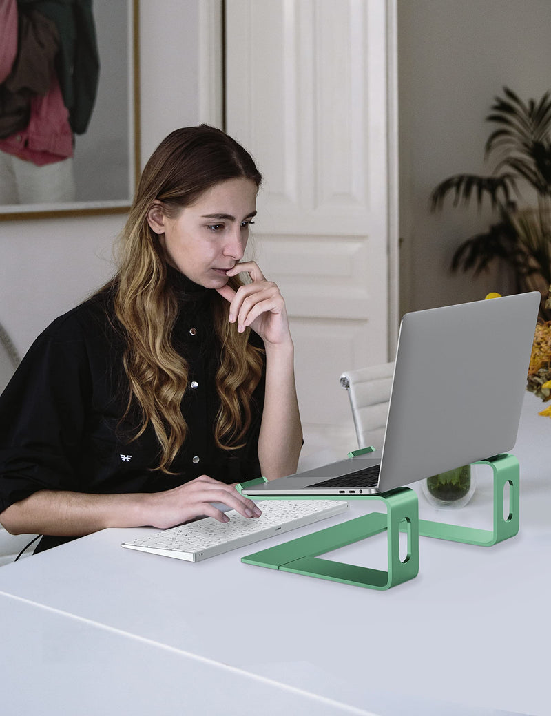 ALASHI Laptop Stand for Desk, Aluminum Computer Riser, Ergonomic Notebook Holder, Detachable Metal Laptops Elevator, PC Cooling Mount Support 10 to 15.6 Inches Notebook, Light Green G-Light Green