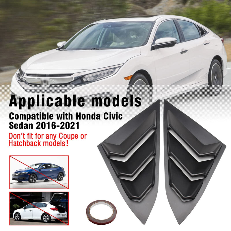 for 10th Gen Civic Sedan Rear Side Window Louvers Air Vent Scoop Shades Cover Blinds Racing Style Compatible with Civic Sedan 2021 2020 2019 2018 2017 2016 (Matte Black) Matte Black