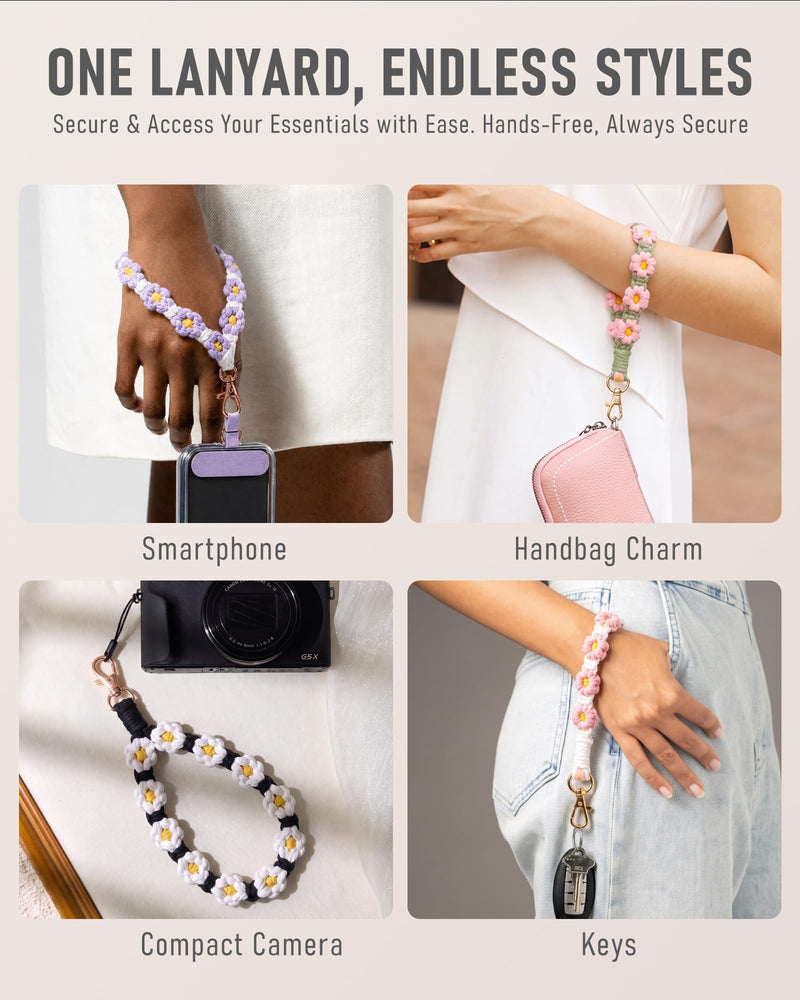 Boho Macrame Phone Wrist Strap, Handmade Phone Lanyard Charm for Women | Handmade Weaving Sturdy, Anti-Loss Chain with Tether Tab, Keeps Phone Secure for Shopping, Travel, Fit Full-Coverage Cases Sakura Pink