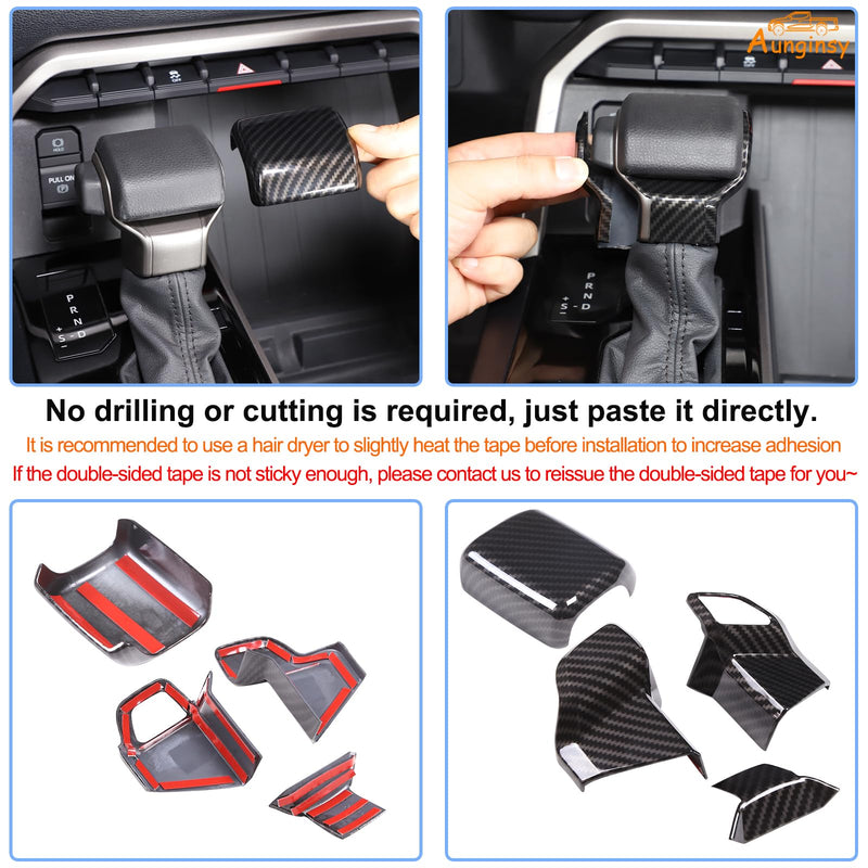 Aunginsy Gear Shifter Head Trim Cover Kit Compatible with Toyota Tundra/Sequoia 2022-2025 Tacoma 2024+ Center Console Gear Shift Knob Head Protection Cover Decorative Sticker ABS Interior Accessories Carbon Fiber Pattern(kit)