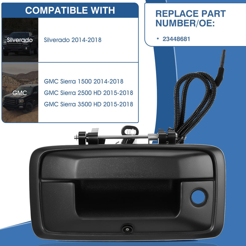 Tailgate Handle Backup Camera Fit for Chevy Silverado 2014-2018,Fit for GMC Sierra 2500HD 3500HD Canyon 2015-2018 Tailgate Reversing Rear View Park Assist Camera RCA Plug Replaces 23448681