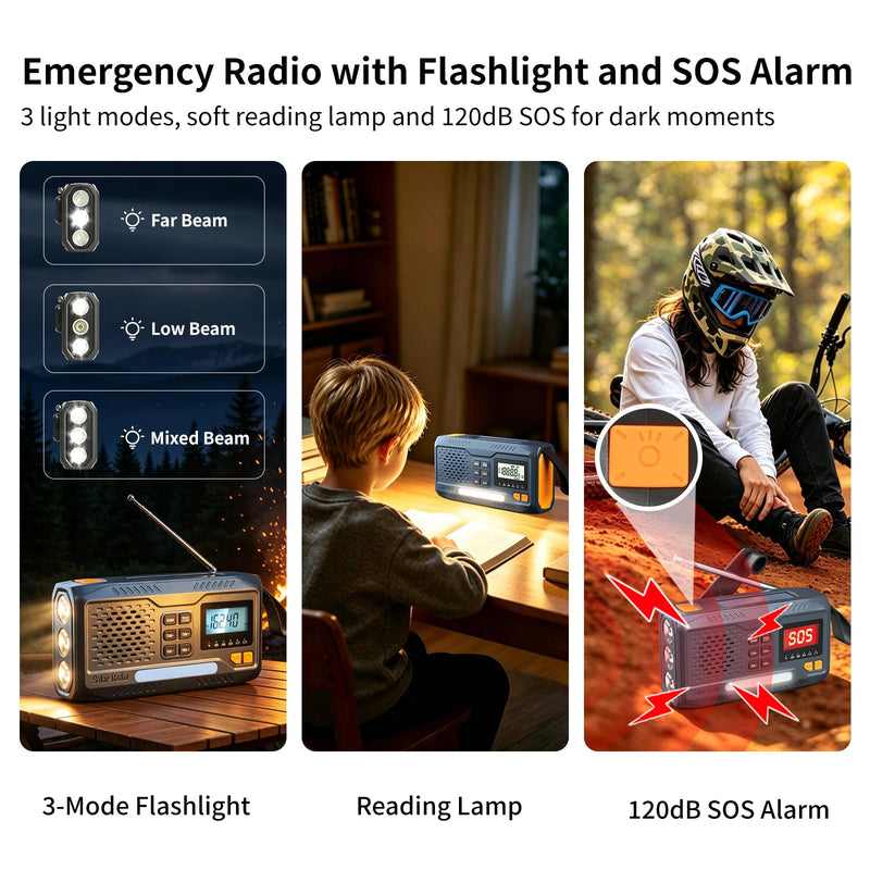 Emergency Weather Radio with NOAA Alert, Hand Crank Solar Radio | 2000mAh Emergency Phone Charger, AM/FM Battery Powered Radio, AA Backup, 3-Mode Flashlight, Reading Lamp, 100dB SOS Alarm Gray