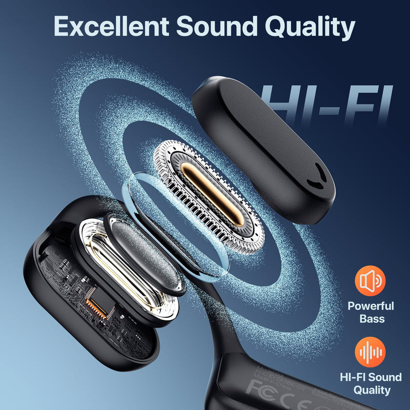 Open Ear Headphones with Mic, 29g Bluetooth Headset, Air Conduction Headphones with Dual Device Connection & Mute, Wireless Headset with Mic for Work, Driving, Office, Workout, Black