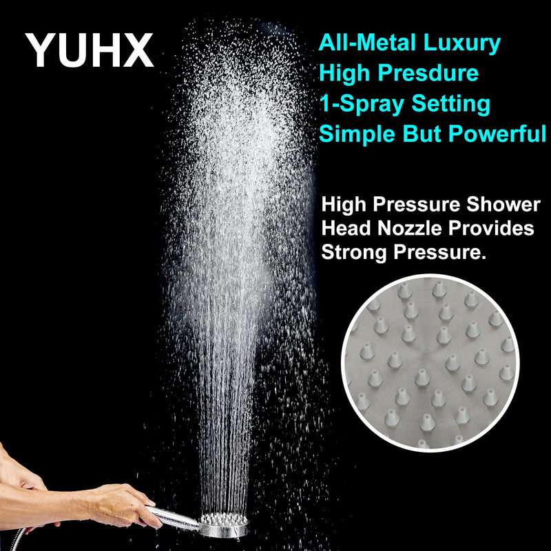All Metal Shower Head with Handheld - 72" Long Hose, High Pressure Sprayer | Hand HeId Showerhead Spray, Solid Outdoor Showerheads and Brass Holder, Brushed Nickel
