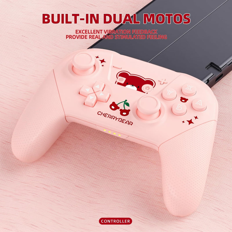 YKASEK Wireless Switch Pro Controller with Carrying Storage Case, Gamepad Remote for Switch Support NFC/Dual Vibration/Screenshot/Wake-up Function, Compatible with Switch/Switch Lite/OLED/PC, Pink