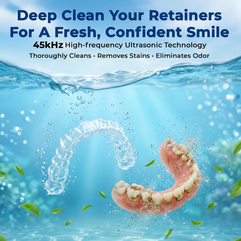 Ultrasonic Retainer Cleaner Machine, 45KHz 200ML, Dental Cleaning Pod with 3 Modes, Digital Timer Denture Cleaner Machine for Mouth Guard, Aligner, Night Guard, Braces, Toothbrush Head & Jewelry