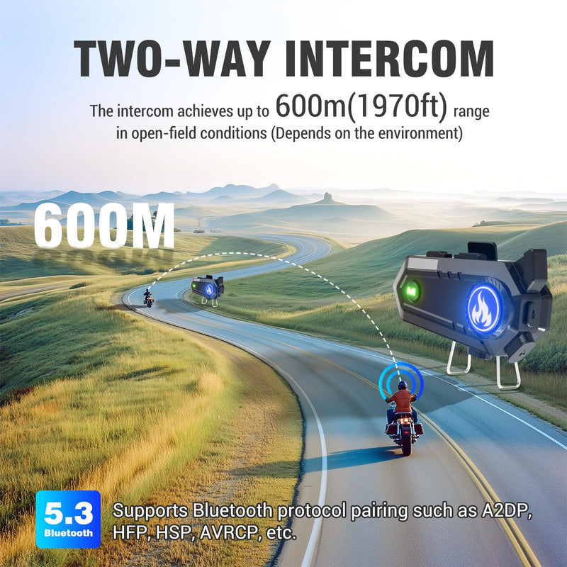 Motorcycle Helmet Bluetooth Headset, Bluetooth Motorcycle Helmet with 2 Type Mics, Intercom/Hands-Free Call/Music/Waterproof/Noise Cancellation/Wake Up Siri, Compatible with All Helmets C9