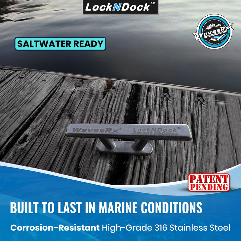 WAVESRX LockNDock™ Portable Docking Cleat for PWC & Small Craft | 316 Stainless Steel Temporary Boat Cleats 4 inch, Twist-to-Lock, Tool-Free,No-Drill Dock Rope Cleat 2 PACK