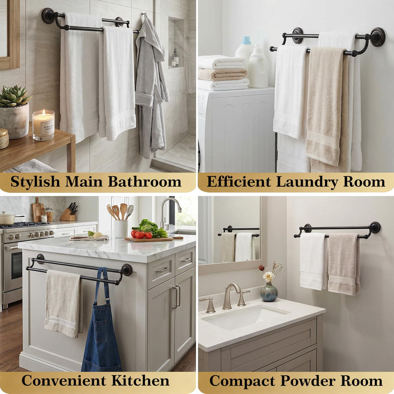 Double Towel Bar, Antique Brass Towel Racks for Bathroom Wall Mount | Adjustable Vintage Black Towel Bar Fits 16.4-27.8 Inch Wall Space, Brass Rustproof Towel Rod Holder Bathroom Hardware